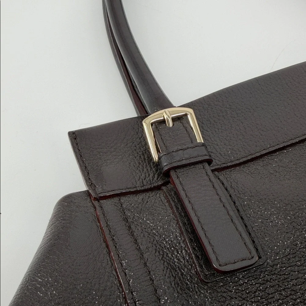 KATE SPADE Dark Chocolate Brown Pebble Leather Shimmer Shoulder Bag